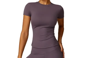 Chunrun Women's Quick-Drying Fitness Top Short-Sleeved Outdoor Running Sports Cover-Up for Yoga Wear Front Print Design