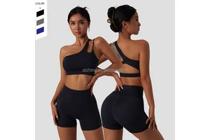 Customizable Quick-drying Tight Yoga Suit Pocket Running Suit Diagonal Shoulder Underwear Shorts Yoga Sets
