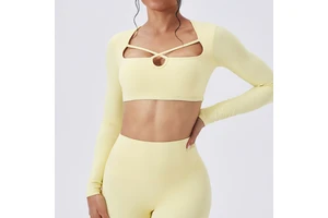 New Design Hot Sexy Long Sleeve Quick Dry Running Sports Wear Gym Fitness Square Neck Women Yoga Top
