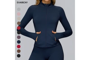 Evaricky High Quality Breathable Quick Dry Sweat-Wicking Zipper Soft Tight Stand Neck Pocket Sports Top Outdoor Gym Long-sleeved