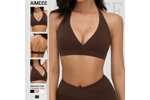 Womens Activewear Bare Feeling Cross V-neck Back Beauty Sportswear Gym Sports Bra for Women