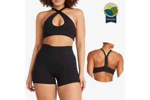 SHINBENE Custom Degradable Bio Based Cloud Cross Halter Workout Bra ECO Friendly Sustainable Yoga Top for Women