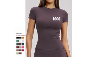 High Quality Sexy Women's Quick-dry Yoga T Shirt Custom logo Spandex Nylon Tight-fitting Outdoor Use Sports Breathable Yoga Top