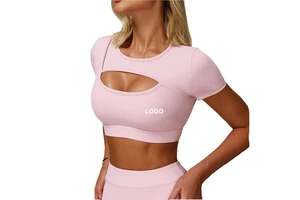 2025 Women's Sexy Fitness Breathable Yoga Tops Cutout Short Sleeve High Elastic Sports T-shirt Wholesale