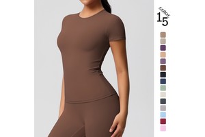 Women's Breathable Sports Top with Double-Sided Sanding Short-Sleeved Fitness Yoga Running T-Shirt Front Logo Solid Color