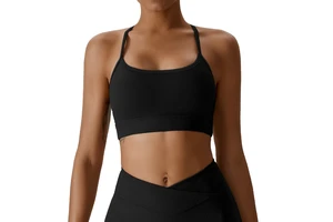 Solid Color Sleeveless U Neck Gym Sports Fitness Cross Vest Straps Tank Top Plus Size Yoga Bra for Women