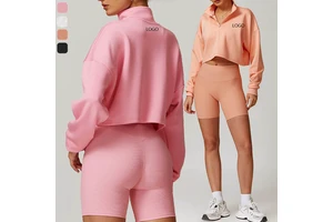 G Top-DWY8883 Custom Long Sleeve Gym Top Stand Collar Sport Fitness Hoodie Sportswear Half Zip Strength Training Yoga Top