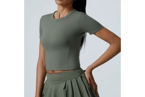 Wholesale Custom Logo Yoga Short Sleeve Sports T-shirt Gym Push up Tops Running Clothes Fitness Crop Top Workout Shirts