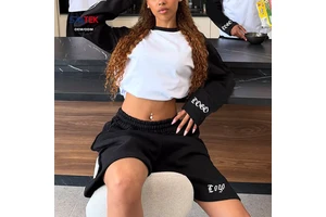 Custom Logo Color Block Contrast Raglan Long Sleeve Loose Fit Top Summer Streetwear Casual Plain Women Short Crop T Shirt