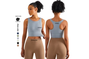 Xsunwing High Supports Women's Gym Workout Sportswear Tops Round Neck Yoga Tank Top Sexy Vest Build in Bra Running Bras WAD1490
