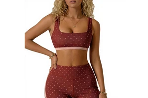 Milumia Women's Breathable Wrinkle-Resistant Polka Dots Workout Set 2 Piece Color Block Yoga Outfit Bra Tank High Waisted Biker