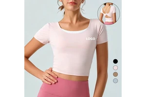 Summer Quick-drying for Sports Yoga Suit Short-sleeved Tight-fitting Women's Peach Butterfly Strap Chest Pad Fitness Top