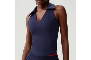 Women's Breathable Lightweight V-Neck Crop Fitness Tank Top Quick-Dry Stretchy Workout Running Yoga Top with Front Logo