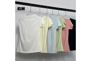 GH Hot Selling Women Slim Fit Breathable Short Sleeve Gym T Shirt Yoga Top Active Wear Round Neck Seamless Sports T- Shirts