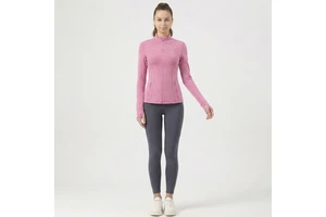 Women's Slim Fit Stand Collar Yoga Jacket, Full Zip Long Sleeve Workout Top, Thumb Hole Sport Coat for Running Fitness
