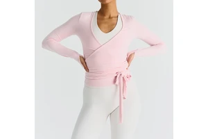 Custom Long Sleeve Women Yoga Top Front Ballet Wrap Moisture-Wicking Blouse Soft & Comfortable Workout Yoga Shirts for Women