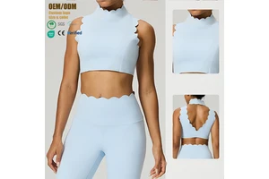 Sports Hollowed-Out Stylish Back-Show Sexy Fitness Top Womens Yoga Wear Wavy Breathable Top