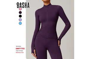 A Women Fitness Fashion Custom Made High Quality Stand up Collar Long Sleeved Top Zipper Front a High End Sports Fabric for Yoga