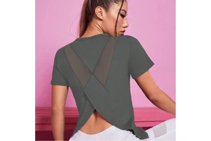 Women's Quick-Drying Sports Blouse Loose Breathable Yoga Tops with Front Logo Short Sleeves for Running Training and Fitness