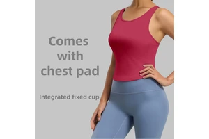 Peach Yoga Vest-One-piece Fixed Round Neck Tight-fitting Anti-exposure Quick Dry Spandex/Polyester Non-slip Sports Vest