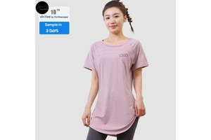 Women's Oversize Longline Yoga Top Sculpting Fit Breathable Lightweight Quick-Dry T-Shirt Gym Lounge Custom Plus Size Workout