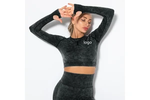 OEM Women's Long-Sleeved Breathable Spandex/Nylon Fitness Sports Top Soft Padded Pilates Yoga Wear Sexy Skinny Fit