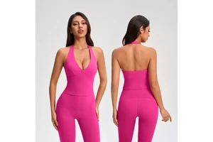 Roregal Shockproof Running Fitness Gym Yoga Wear Sports Tank Women's Deep V-Neck Halter Sports Top for Women Workout