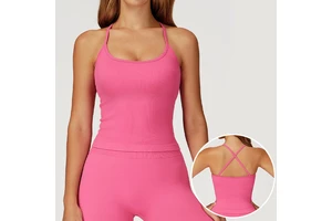 Roregal Summer New Style Solid Yoga Vest With Breast Pad Sexy Thin Strap Cross Back Seamless Tank Top Bra Yoga