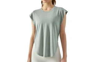 Wholesale Round Neck Curved Hem Lightweight Quick Dry Sports Top Custom Yoga Running Gym T-Shirts for Women