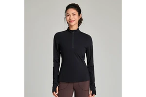 Custom High Elasticity Women Semi Open Zipper Tight Fitting Top Long-Sleeved Breathable 1/3 Zip Sports Fitness Yoga Tops