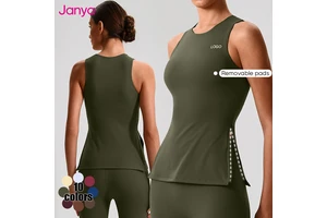 Janya Womens Slim Fit Sports Vest Breathable Sleeveless Four-Way Stretch Activewear Quick Dry Long Yoga Tank Top for Gym Running