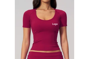 Custom Logo Soft Breathable Yoga Top for Women Pilates Sport Fitness Running Gym Clothes U-neck Slim Fit Crop Women's T-shirts