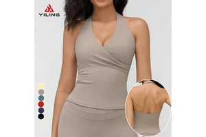 Womens Brushed Yoga Tank Top V Neck Halter Tight Fit Open Back Sports Vest Outdoor Running Fitness Top