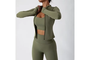 Women's High-Waisted Jacket Seamless Sportswear Shock-Proof Bra Leggings Custom Logo Soft Long Sleeve Solid Yoga Set Yoga
