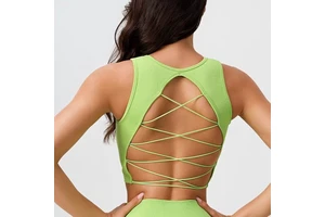 Seamless Ribbed Yoga Tank Top Women Backless Criss Cross Crop Top Gym Fitness Workout Sleeveless Athletic Shirt Activewear