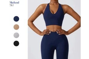 Wholesale Customized Logo Yoga Outfit Bra Top Gym Vest Pullover Halter Athletic Mid Impact Deep Neck Cross Back Sport Bra