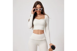 Slim Fit Quick-Drying Fitness Sports Long-Sleeved Top Running Square-Neck Tight-Fitting Outer Wear Yoga