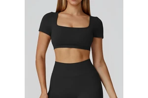 High Quality Women's Cross Twisted Slimming Fitness Casual Short Sleeves Yoga Sports T-shirt Top