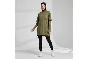 Fashionable Modest Muslim Women's Sports Shirt Drop Shoulder Thumbhole Sleeves Comfortable Activewear Gym Fitness Running