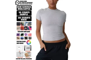 New Styles Custom Summer Gym Premium Slim Women's T-shirts Heather Grey Organic Cotton Baby T Shirt Fitted Cotton Crop Top