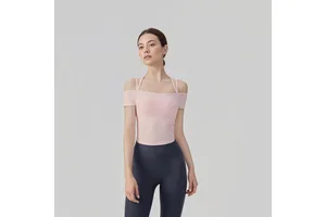 Built-in Bra Yoga Shirt for Women: Off-Shoulder Workout Top, Short Sleeve Pilates & Gym Tee for Outerwear, Sport Shirt for Women