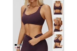 9506 Women's Breathable High Support V-neck Yoga Bra Thin Strap Cross-back Nylon Spandex Sports Bra for Running Fitness
