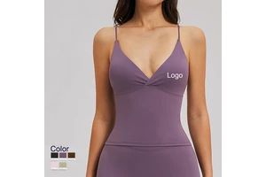 Women Sexy Deep V Neckline Yoga Vest Backless Top High Support Breathable Outdoor Athletic Pilate Gym Tank Top