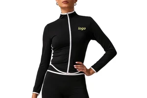 Quick Drying Stand up Collar Women's Zipper Contrast Color Sport Coat Outdoor Run Fitness Long Sleeved Yoga Wear Fitness Jacket