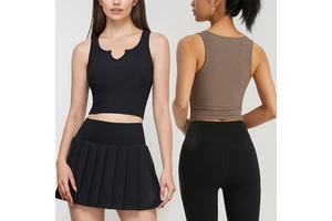Custom V Neck Ribbed Sleeveless Padded Crop Top Women Workout Vest Tank Tops Yoga Bra