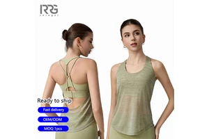 Roregal Halter Neck Mock Layered Design Yoga Tank Top Quick Dry Fitness One-Piece Ventilated Cups Bra Tops for Women