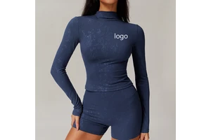 Women's Long Sleeved Gold Stamping Yoga Top Quick Drying Slimming Nude Elastic Custom Logo Fitness Wholesale