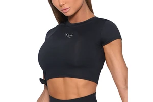 Private Logo Printing Custom Organic Bamboo Polyester Cross Waist Mock Neck Yoga Crop Top