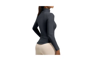 Fashion Half Zip Yoga Suit Front Logo Naked Tight No Mark Breathable Skinny Fit Sports Fitness Top Women
