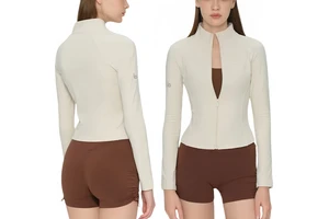 New Design AL Autumn and Winter Fleece Stand up Collar Jacket Slim Fit Super Elastic Sports Zipper Top Women's Fitness Yoga Suit